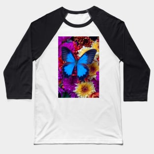 Big Blue Butterfly On Poms Bouquet Baseball T-Shirt